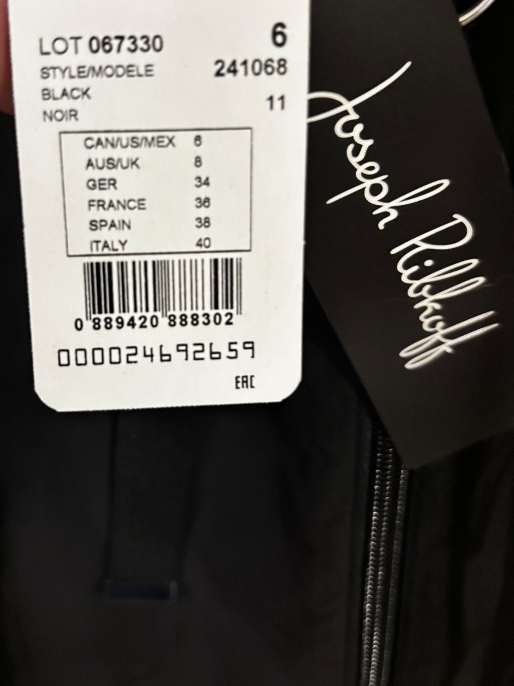 Joseph Ribkoff Long Flared Shape Coat Full Zip Drawstring Hood Sz 6 Black - Picture 9 of 13